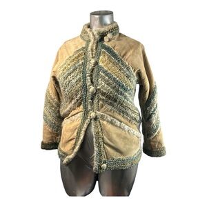 Vintage Giovani Biagiotti Suede Leather Mohair Trim Jacket Boho Chevron M